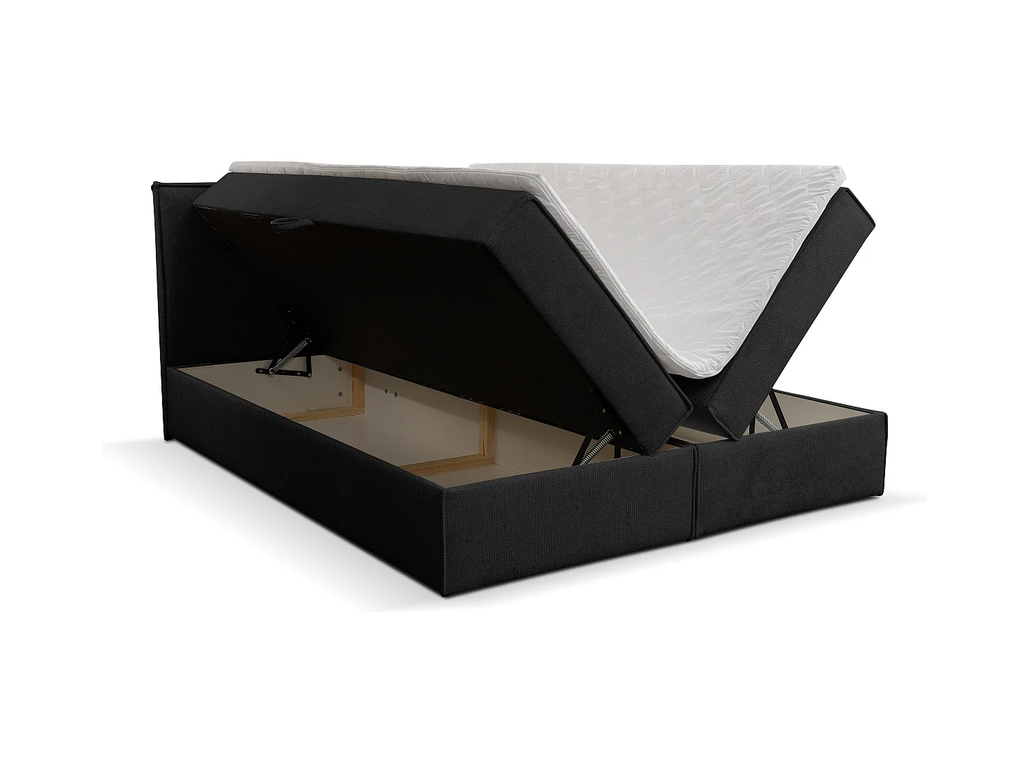 Lit boxspring Calido avec 2 coffres de rangement, lit rembourré Dimensions: 160x200, couleur: noir, tissu structuré