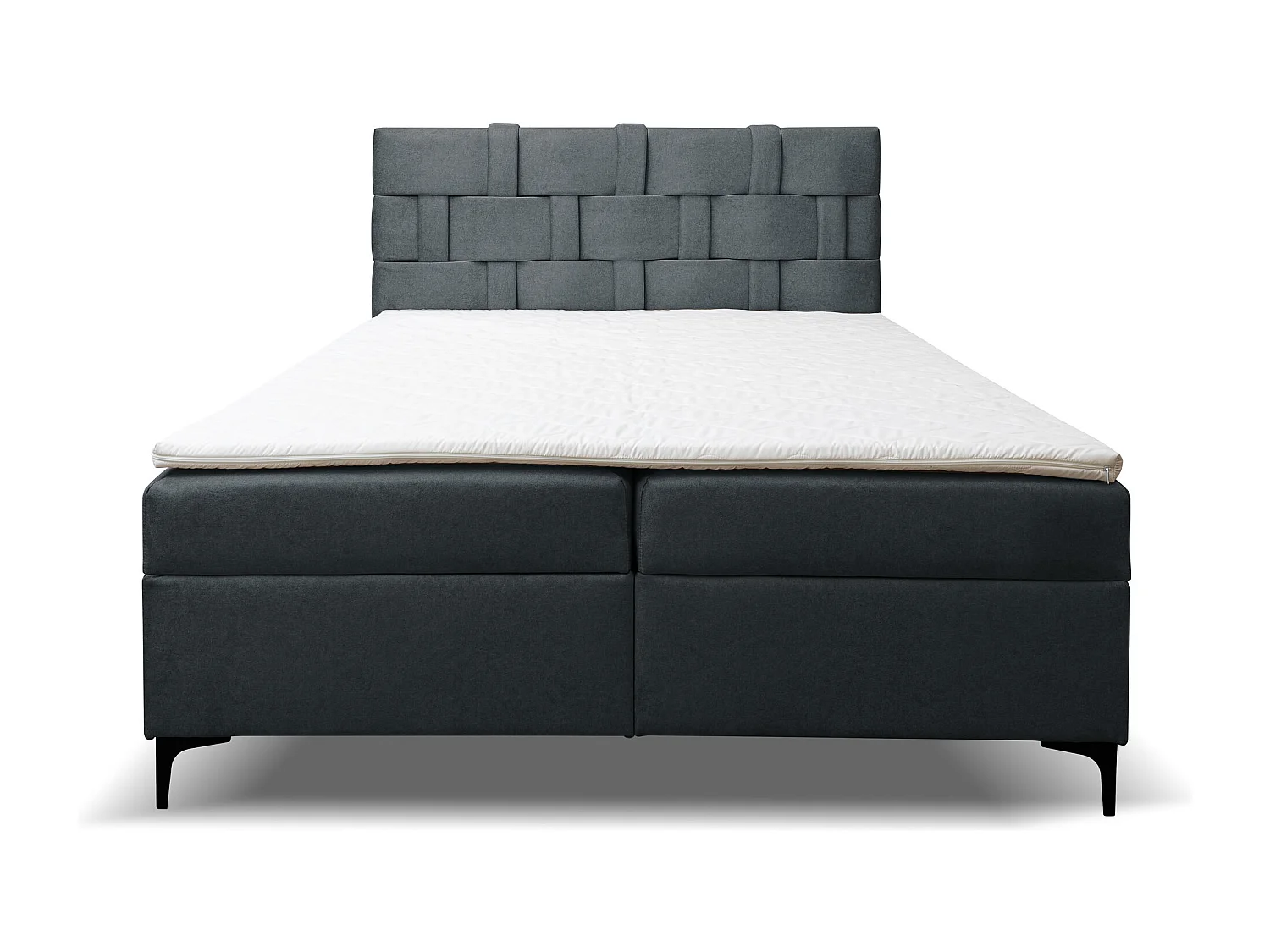 Lit boxspring Charlotte avec 2 coffres de rangement, lit rembourré Dimensions: 140x200 cm, couleur: gris foncé, tissu velours