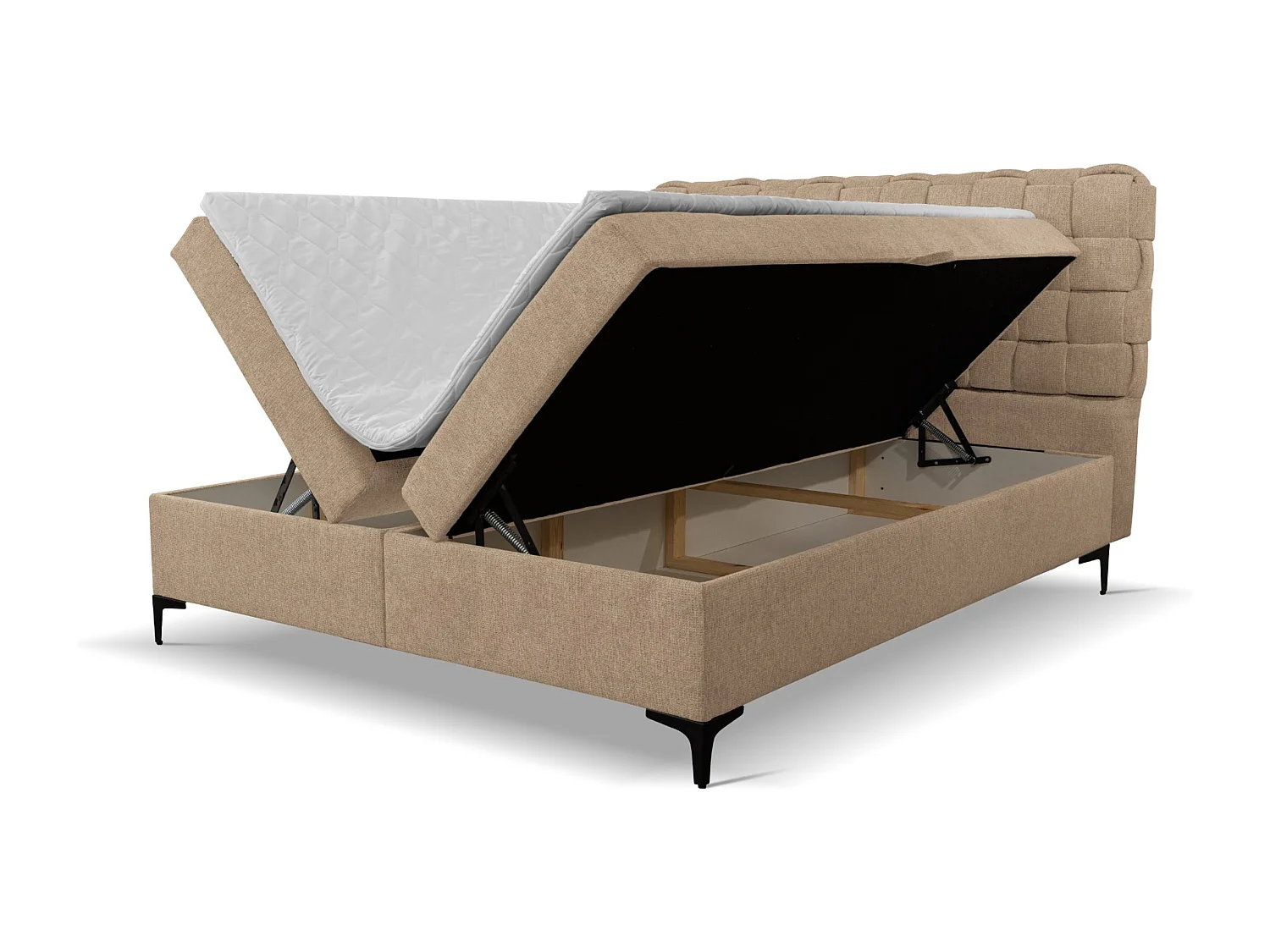 Lit boxspring Roma avec 2 coffres de rangement, lit rembourré Dimensions: 180x200, couleur: marron, tissu velours