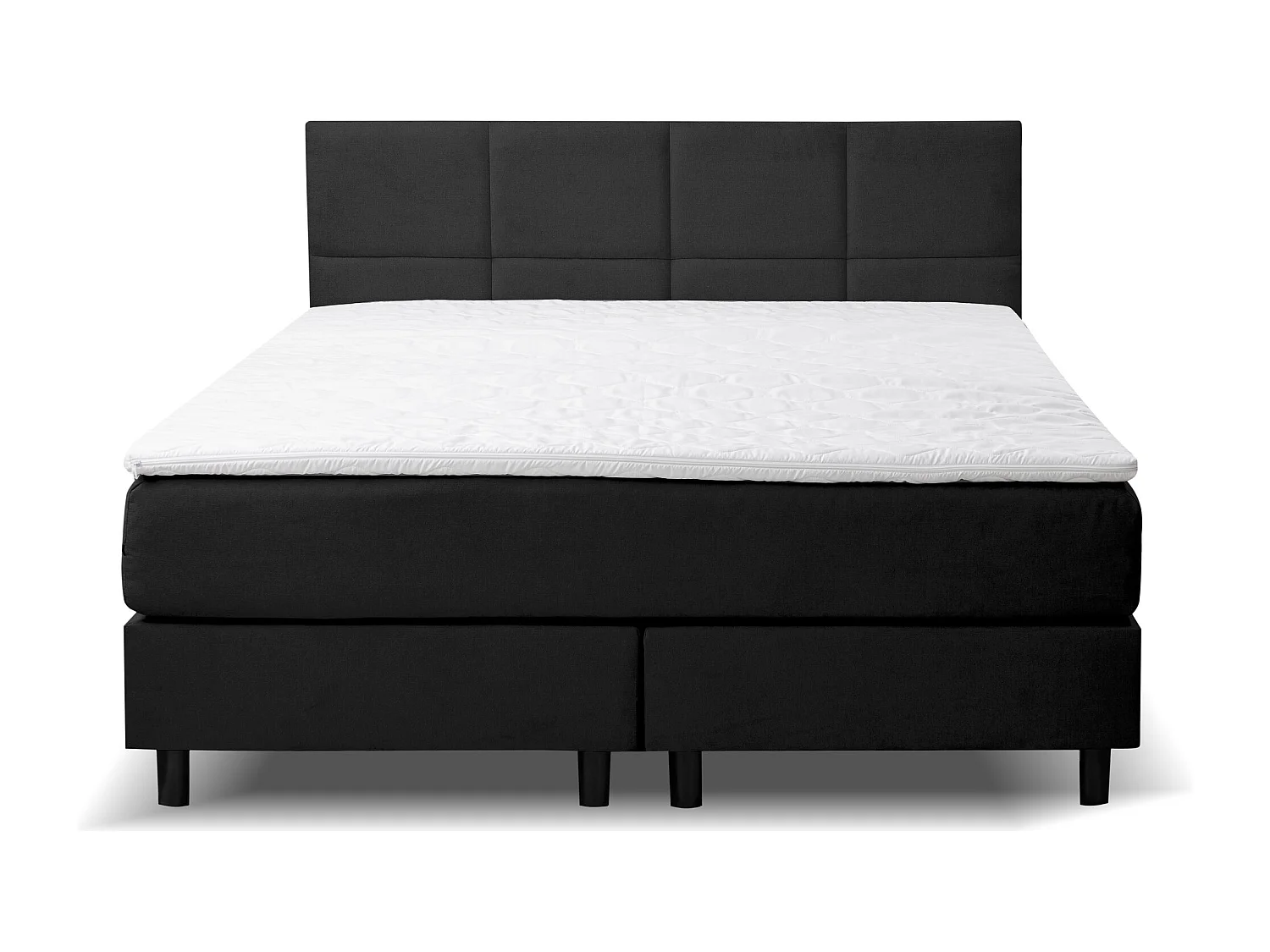 Lit boxspring Kansas, lit rembourré Dimensions : 180 x 200 cm, couleur : noir, tissu velours, lit double avec matelas Bonell H3 et surmatelas inclus