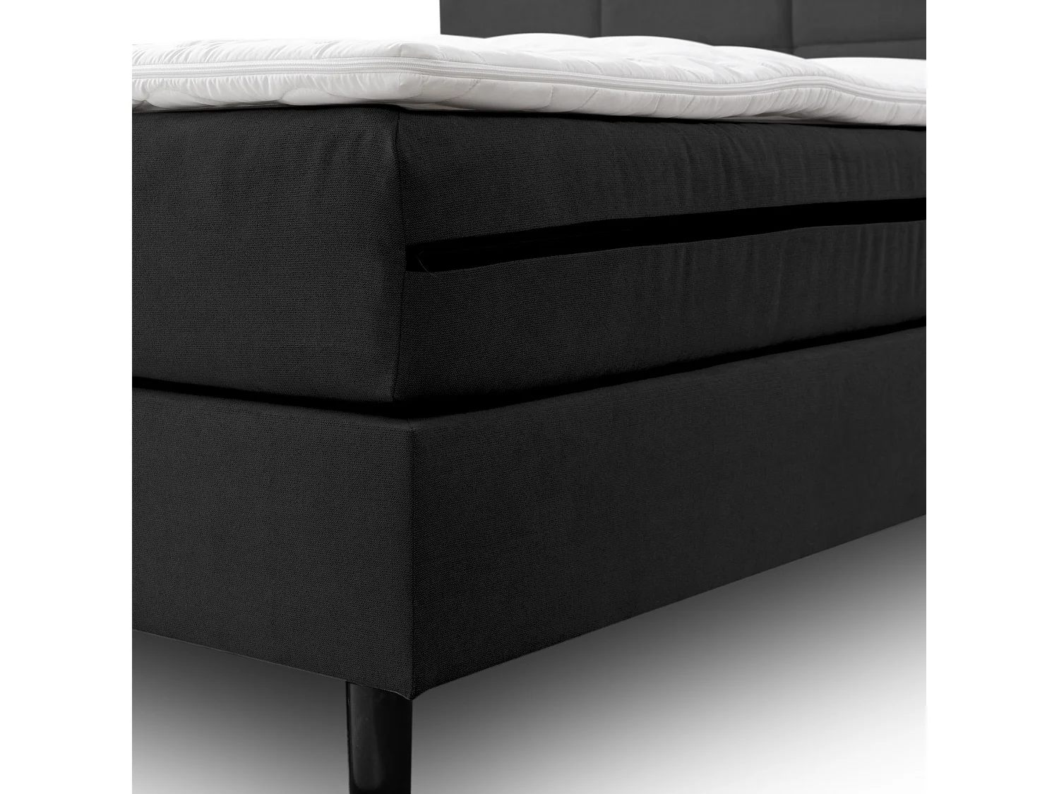 Lit boxspring Kansas, lit rembourré Dimensions : 180 x 200 cm, couleur : noir, tissu velours, lit double avec matelas Bonell H3 et surmatelas inclus