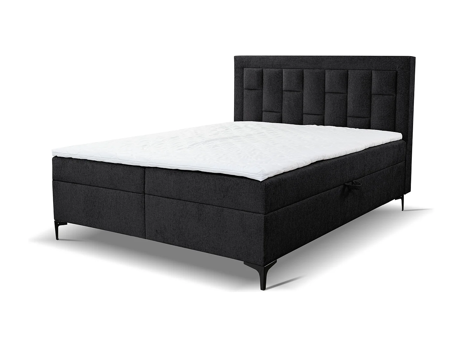 Lit boxspring VENEZIA avec 2 coffres de rangement, lit rembourré Dimensions: 140x200 cm, couleur: noir, tissu velours