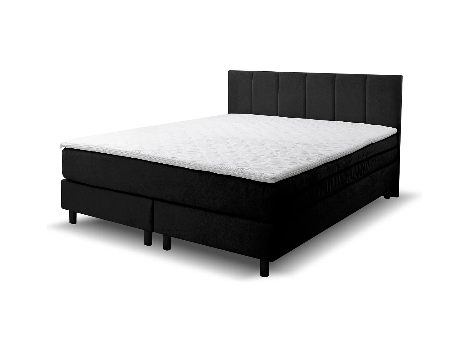 Lit boxspring Paris, lit rembourré Dimensions : 140x200 cm, couleur : noir, tissu velours, lit double avec matelas Bonell H3 et surmatelas inclus