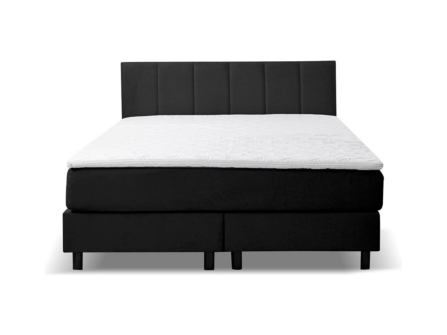 Lit boxspring Paris, lit rembourré Dimensions : 140x200 cm, couleur : noir, tissu velours, lit double avec matelas Bonell H3 et surmatelas inclus