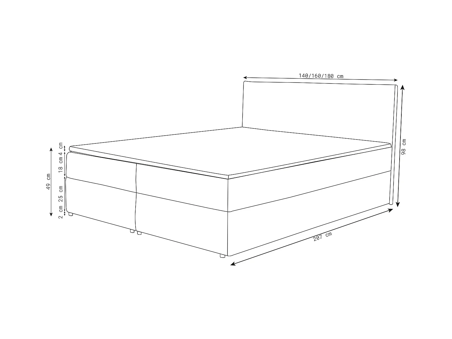 Lit boxspring GLORIA avec 2 coffres de rangement, lit rembourré Dimensions: 160x200, couleur: beige, tissu cordé