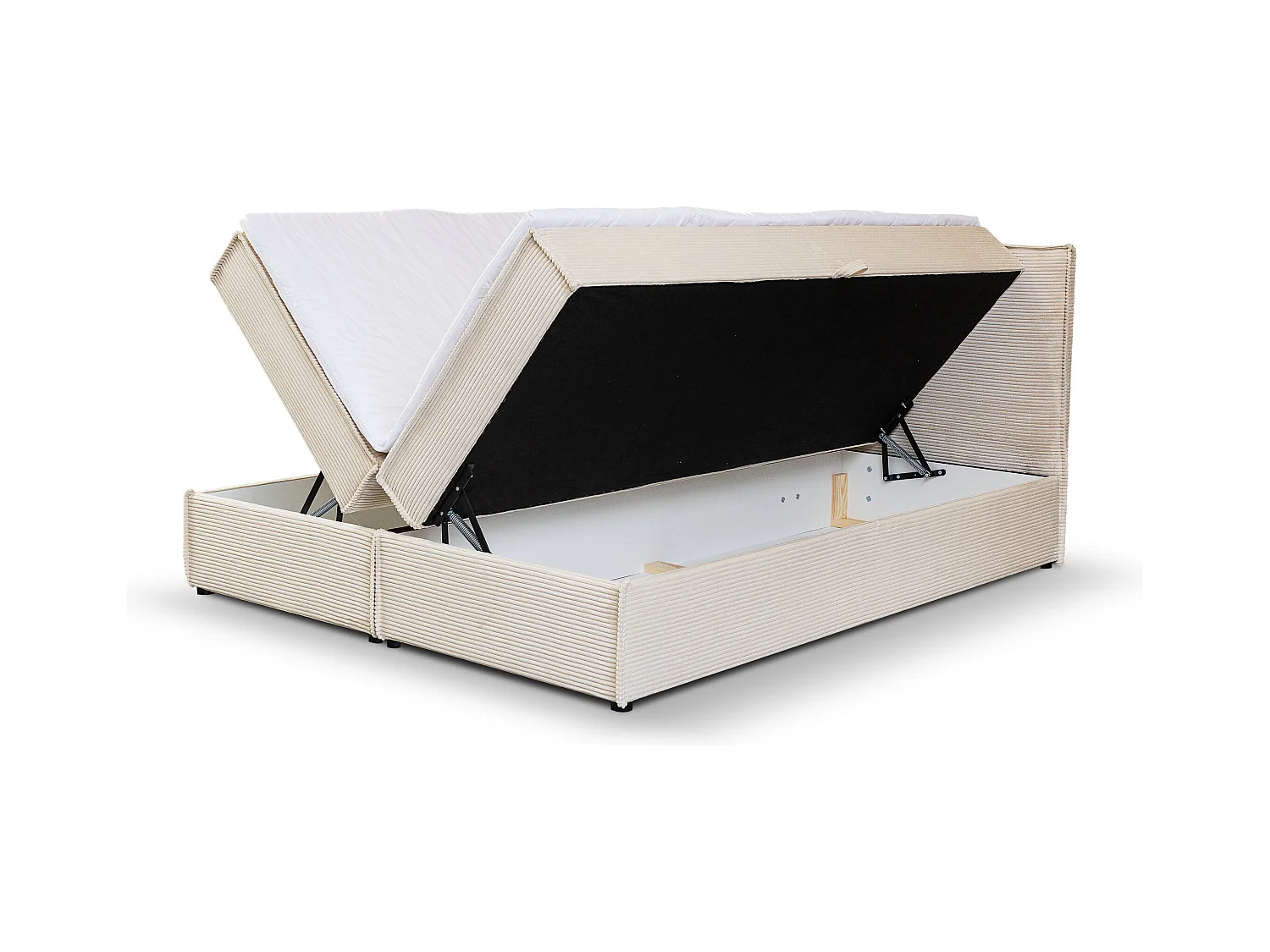 Lit boxspring GLORIA avec 2 coffres de rangement, lit rembourré Dimensions: 160x200, couleur: beige, tissu cordé