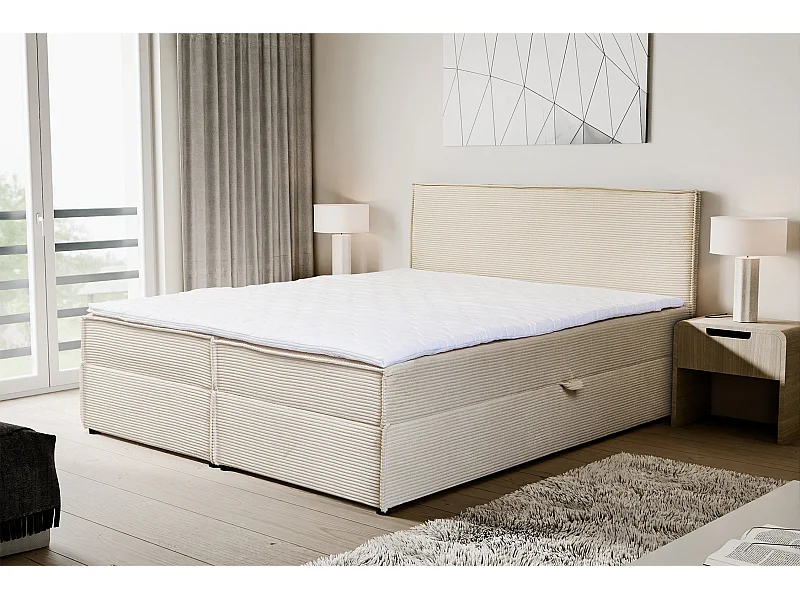 Lit boxspring GLORIA avec 2 coffres de rangement, lit rembourré Dimensions: 160x200, couleur: beige, tissu cordé