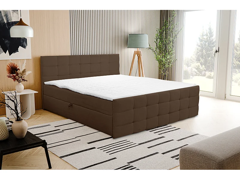 Boxspringbed NATALIE met 2 bedbakken, gestoffeerd bed Afmetingen: 180x200, kleur: bruin, veloursstof, tweepersoonsbed met Bonell-matras incl. topper