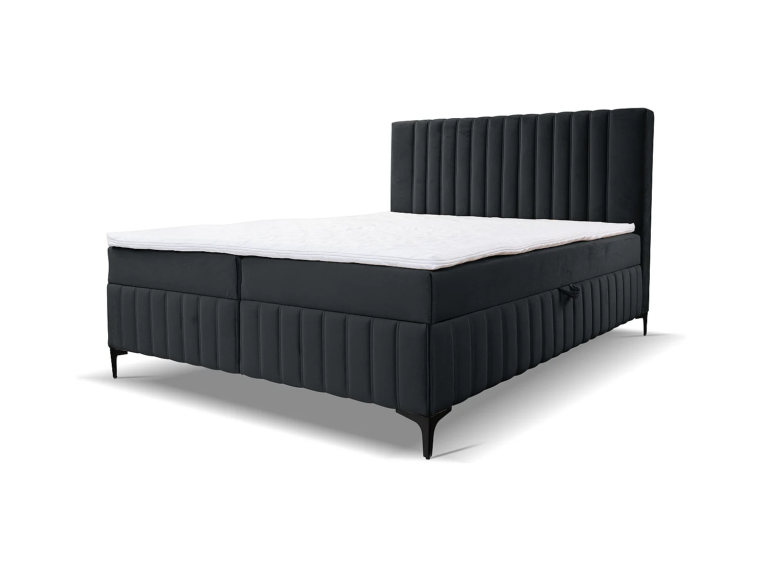 Lit boxspring QUANT avec 2 coffres de rangement, lit rembourré Dimensions: 180x200, couleur: noir, tissu velours