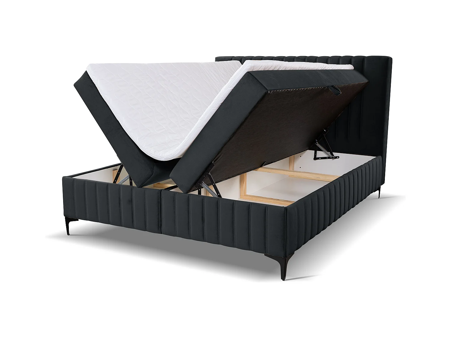 Lit boxspring QUANT avec 2 coffres de rangement, lit rembourré Dimensions: 180x200, couleur: noir, tissu velours