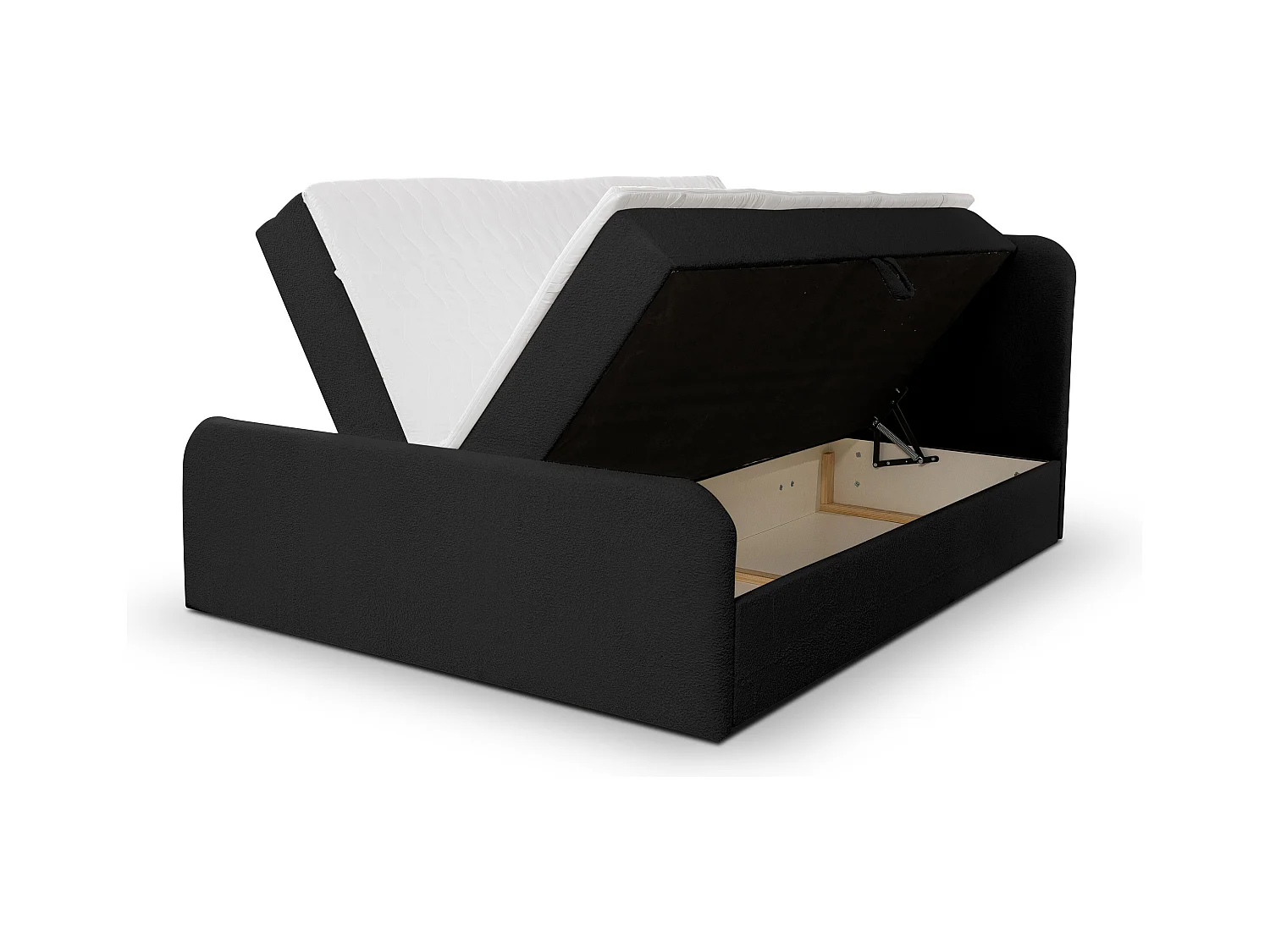 Lit boxspring LAMBI avec 2 coffres de rangement, lit rembourré Dimensions: 160x200, couleur: noir, tissu bouclé