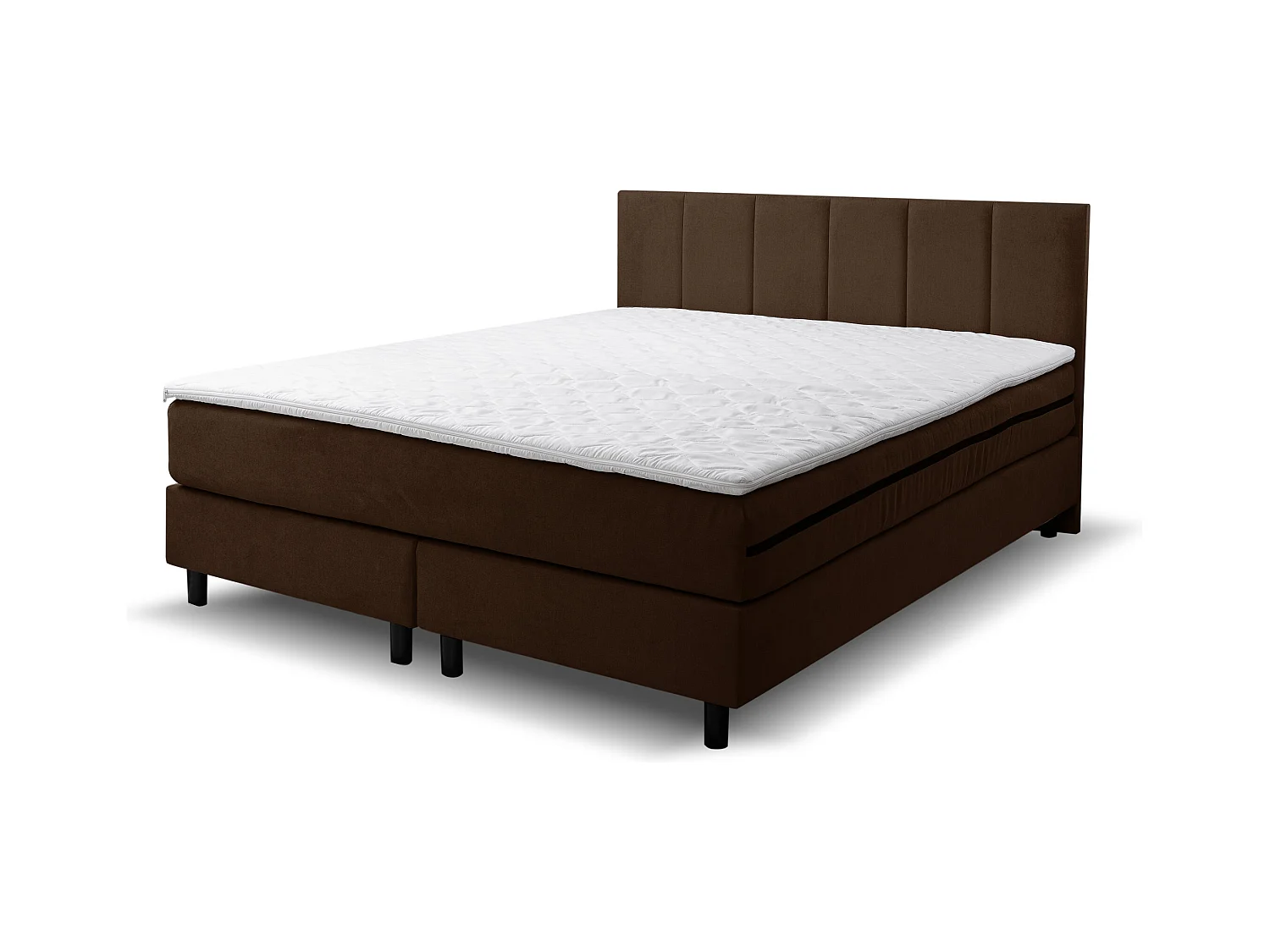 Lit boxspring Paris, lit rembourré Dimensions : 160x200 cm, couleur : marron, tissu velours, lit double avec matelas Bonell H3 et surmatelas inclus