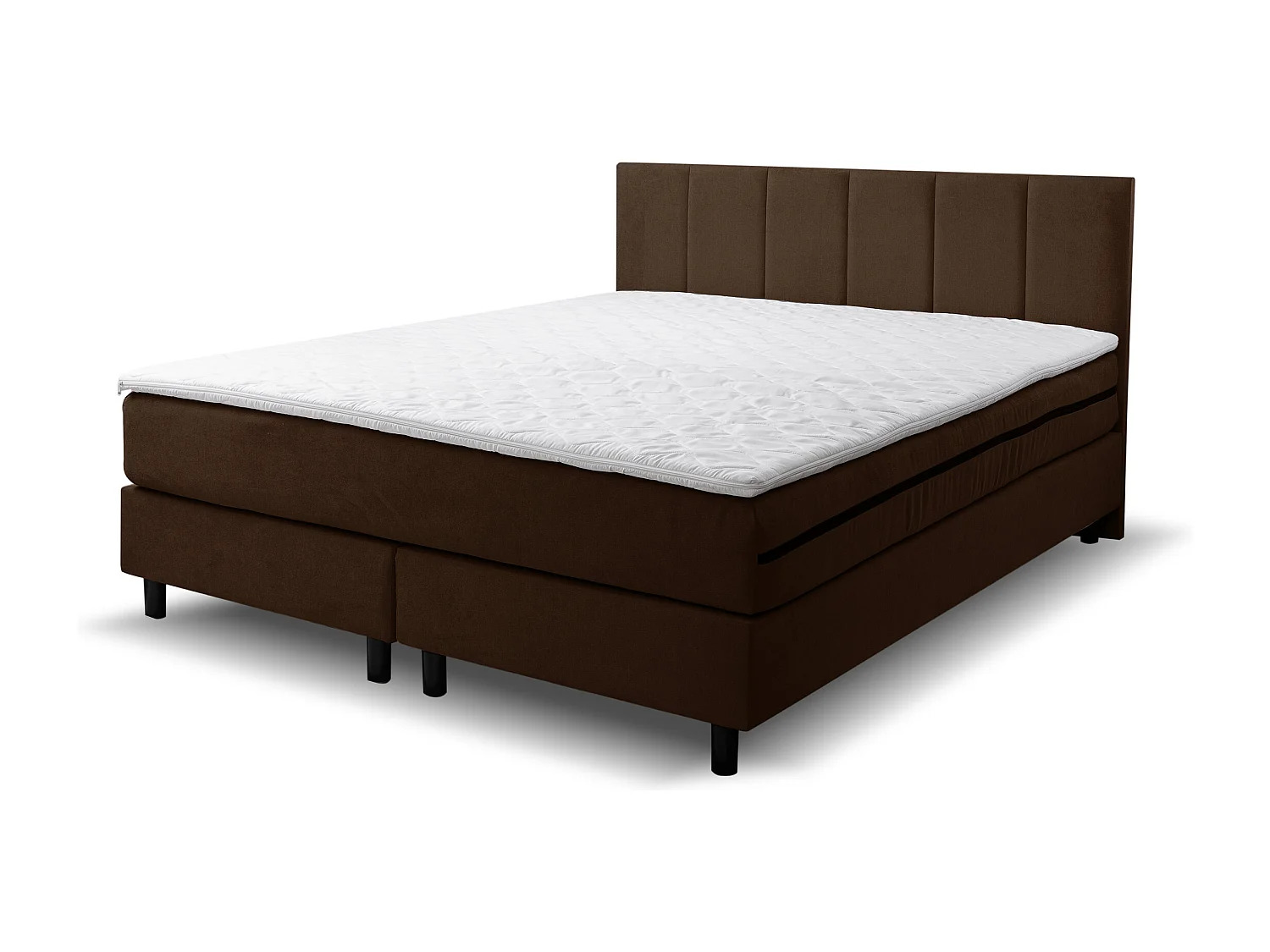 Lit boxspring Paris, lit rembourré Dimensions : 160x200 cm, couleur : marron, tissu velours, lit double avec matelas Bonell H3 et surmatelas inclus