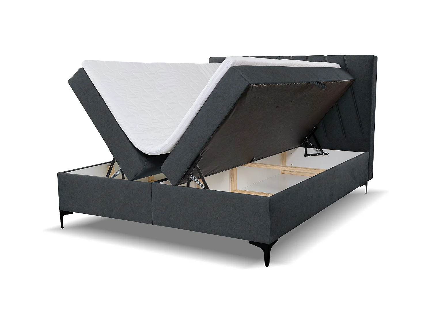 Lit boxspring CAPRI avec 2 coffres de rangement, lit rembourré Dimensions: 140x200 cm, couleur: gris foncé, tissu velours