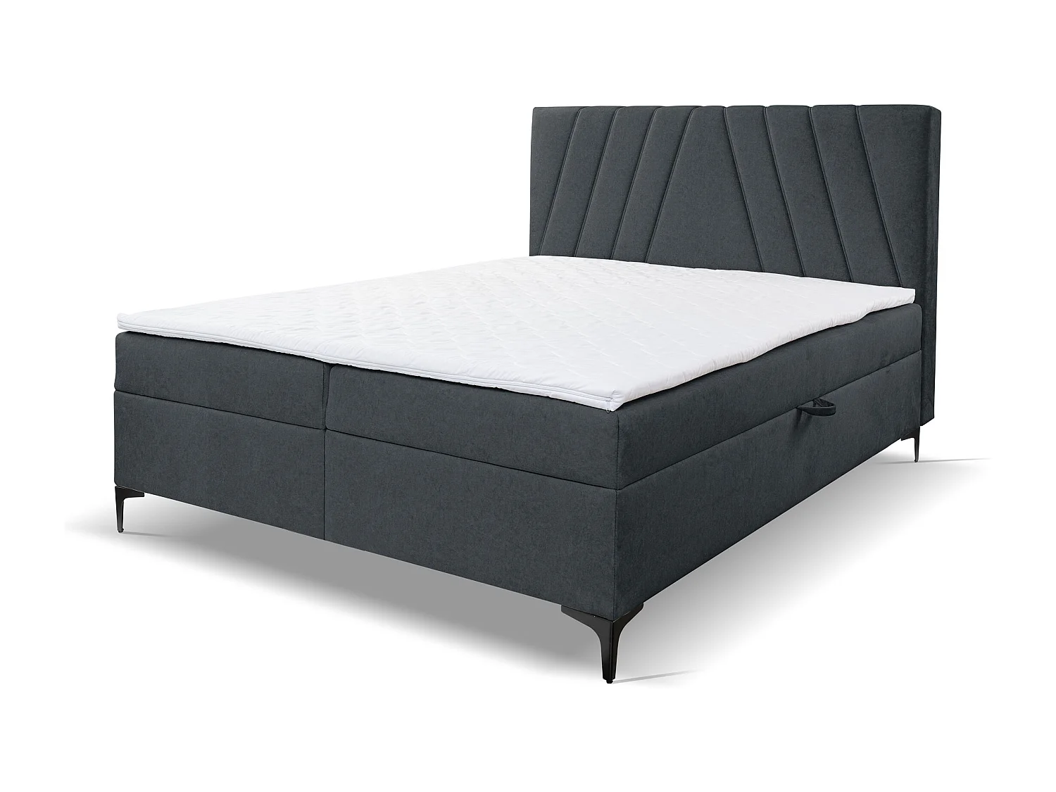Lit boxspring CAPRI avec 2 coffres de rangement, lit rembourré Dimensions: 140x200 cm, couleur: gris foncé, tissu velours