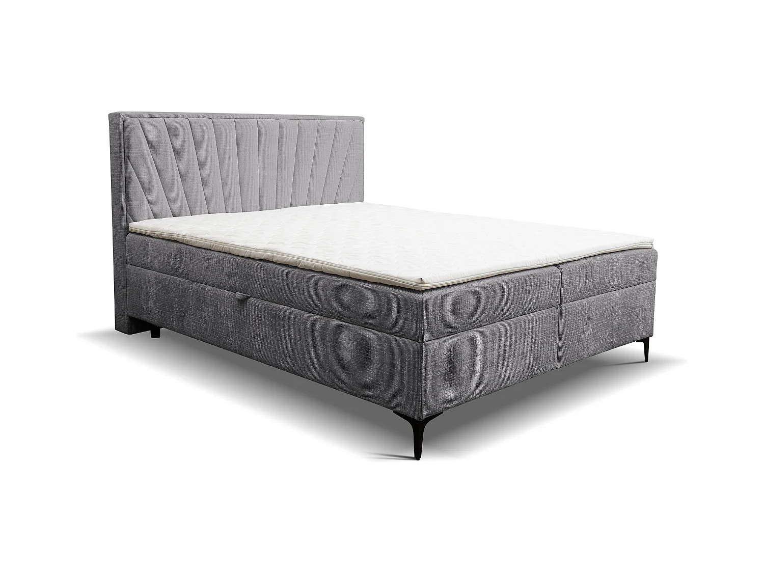Lit boxspring Cimone avec 2 coffres de rangement, lit rembourré Dimensions: 160x200 cm, couleur: gris, tissu velours