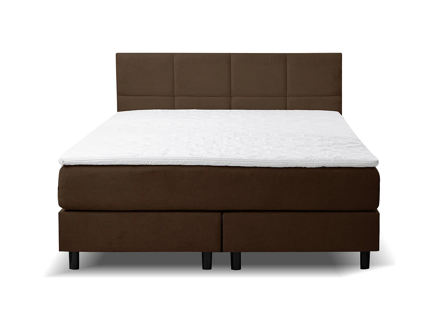 Lit boxspring Kansas, lit rembourré Dimensions : 140x200 cm, couleur : marron, tissu velours, lit double avec matelas Bonell H3 et surmatelas inclus