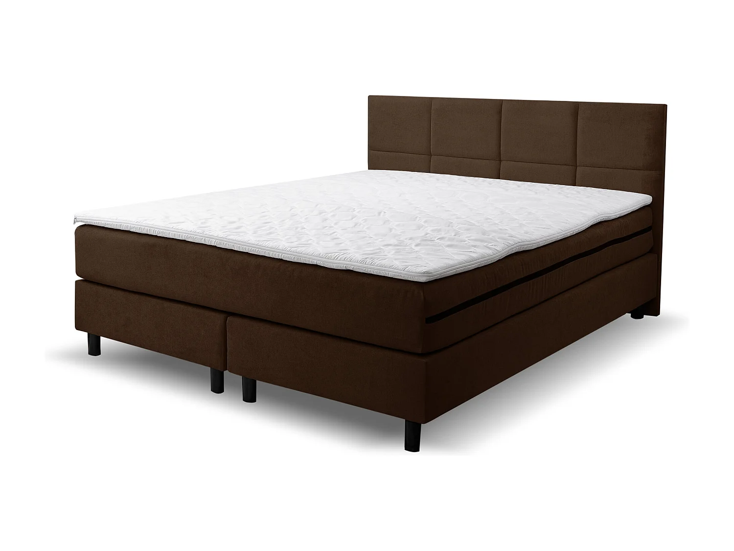 Lit boxspring Kansas, lit rembourré Dimensions : 140x200 cm, couleur : marron, tissu velours, lit double avec matelas Bonell H3 et surmatelas inclus