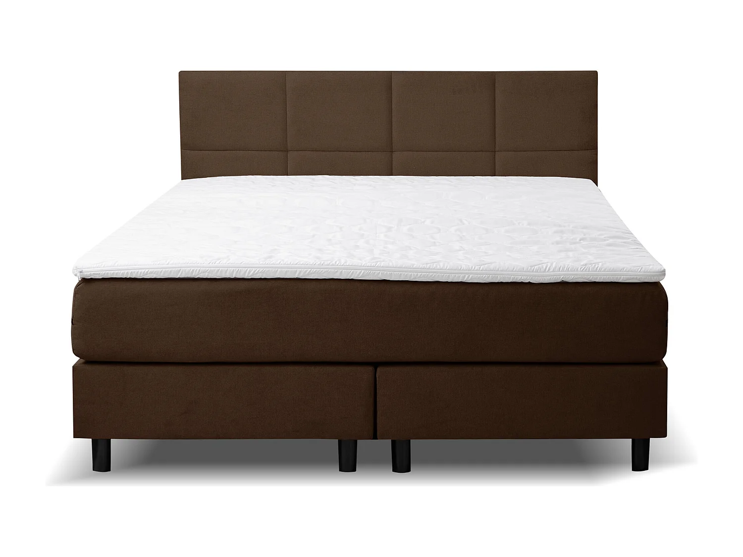 Lit boxspring Kansas, lit rembourré Dimensions : 140x200 cm, couleur : marron, tissu velours, lit double avec matelas Bonell H3 et surmatelas inclus