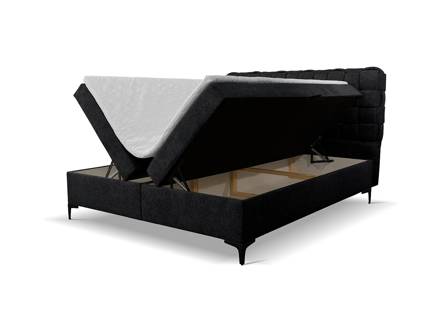 Lit boxspring Roma avec 2 tiroirs de rangement, lit rembourré Dimensions: 180x200, couleur: noir, tissu velours