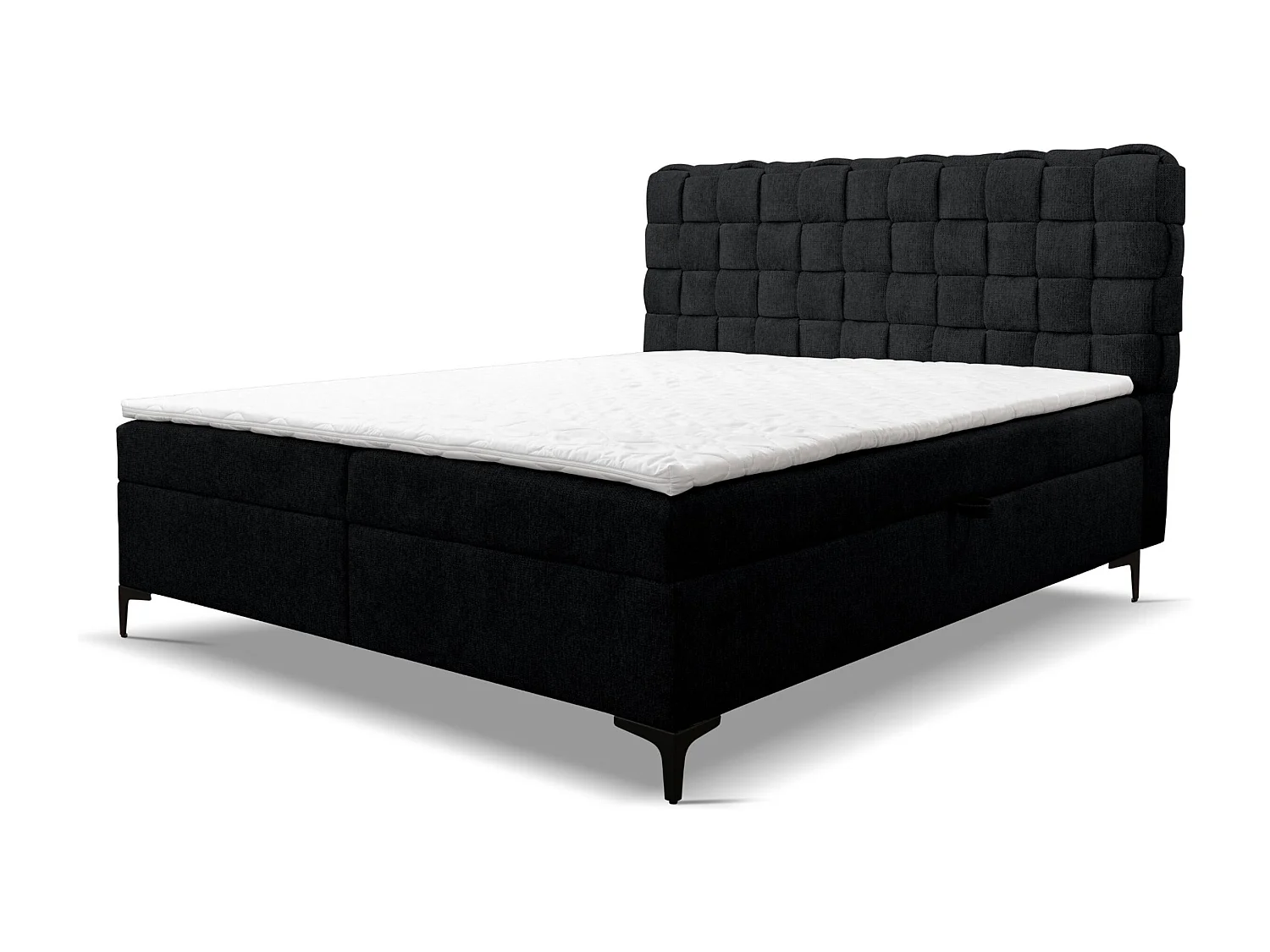 Lit boxspring Roma avec 2 tiroirs de rangement, lit rembourré Dimensions: 180x200, couleur: noir, tissu velours