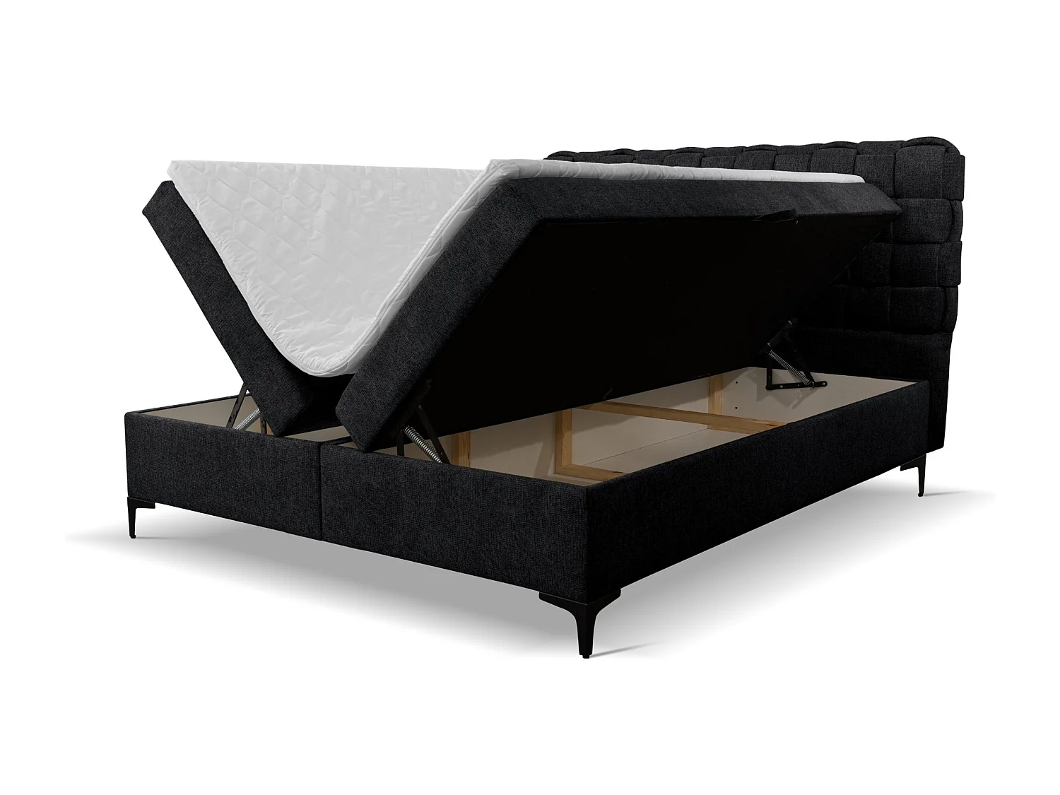Lit boxspring Roma avec 2 tiroirs de rangement, lit rembourré Dimensions: 180x200, couleur: noir, tissu velours