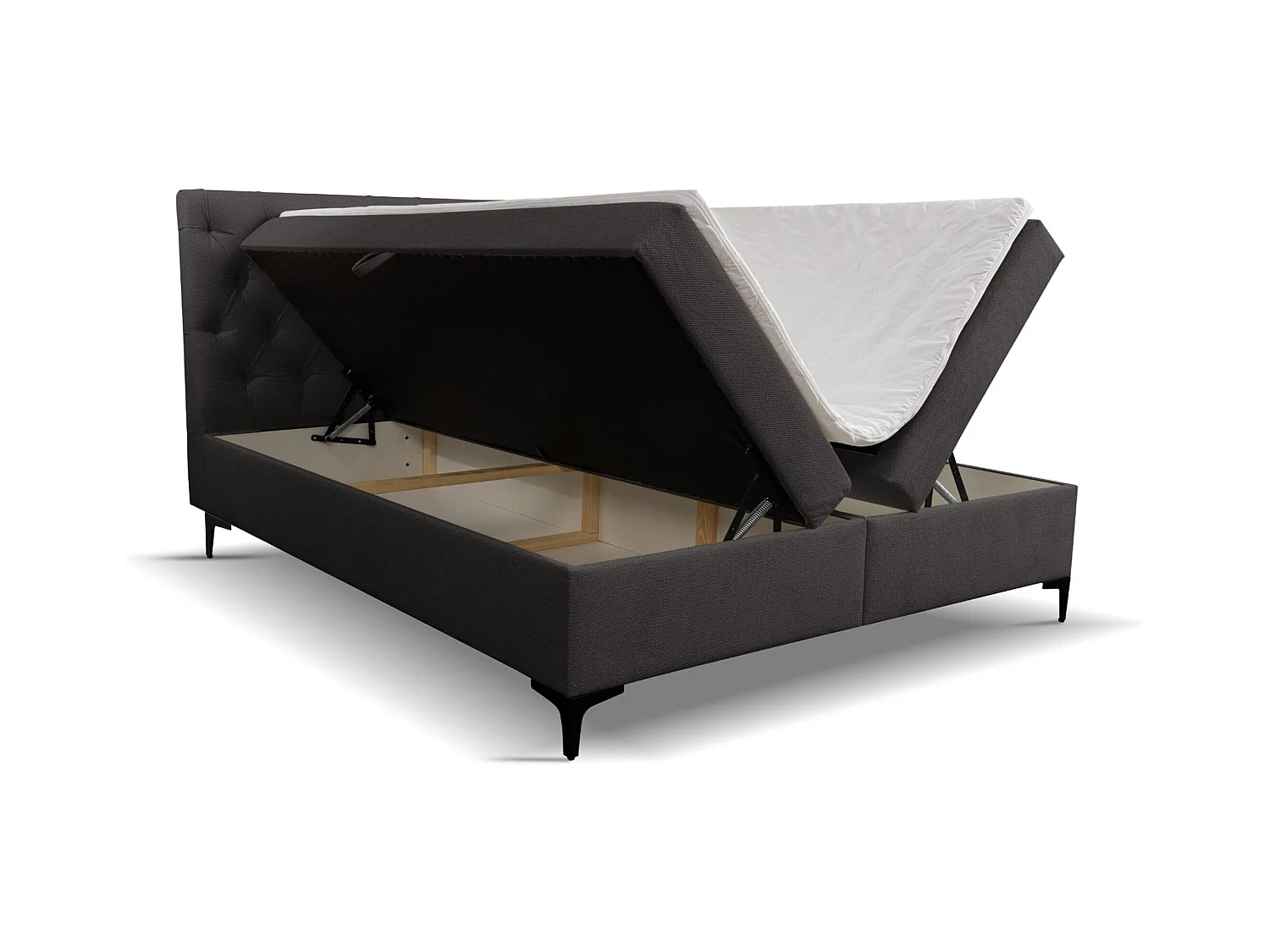 Lit boxspring Calipso avec 2 coffres de rangement, lit rembourré Dimensions: 180x200, couleur: gris foncé, tissu velours