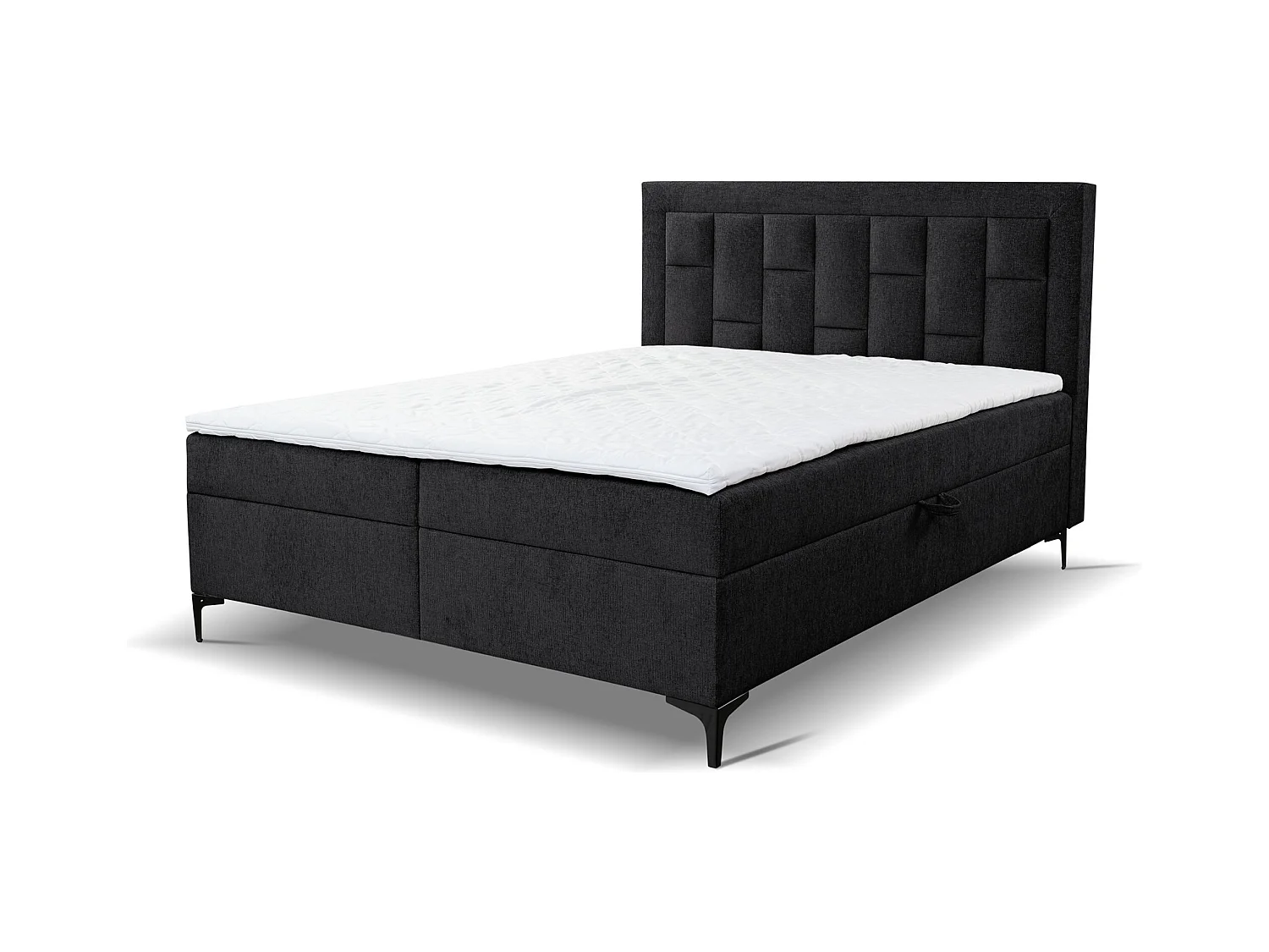 Lit boxspring VENEZIA avec 2 tiroirs de rangement, lit rembourré Dimensions: 160x200 cm, couleur: noir, tissu velours