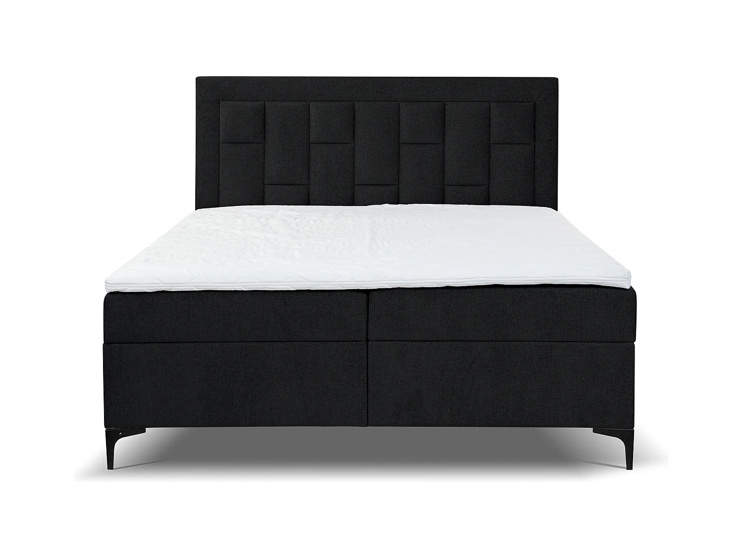 Lit boxspring VENEZIA avec 2 tiroirs de rangement, lit rembourré Dimensions: 160x200 cm, couleur: noir, tissu velours