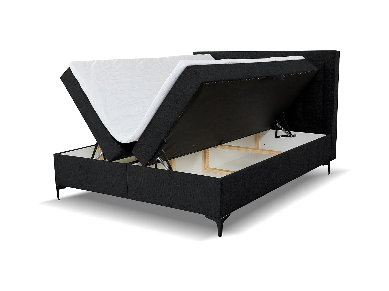 Lit boxspring VENEZIA avec 2 tiroirs de rangement, lit rembourré Dimensions: 160x200 cm, couleur: noir, tissu velours