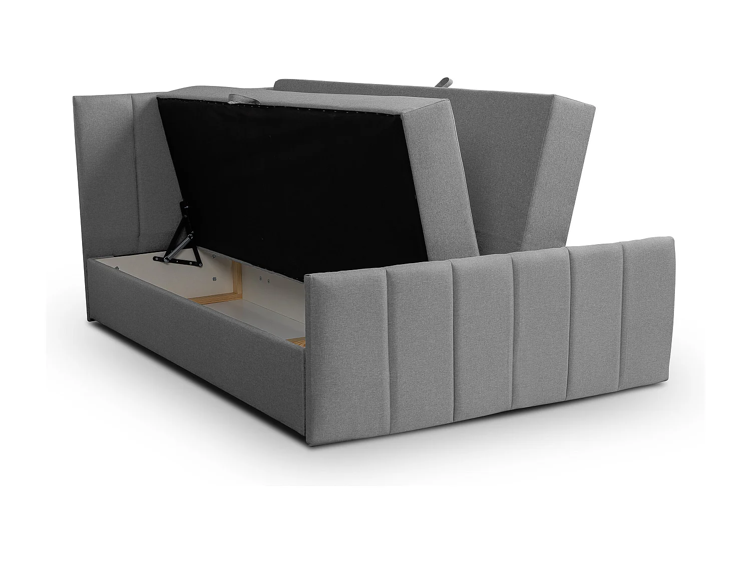 Lit boxspring CLAUDINE avec 2 coffres de rangement, lit rembourré Dimensions: 140x200, couleur: gris, tissu velours