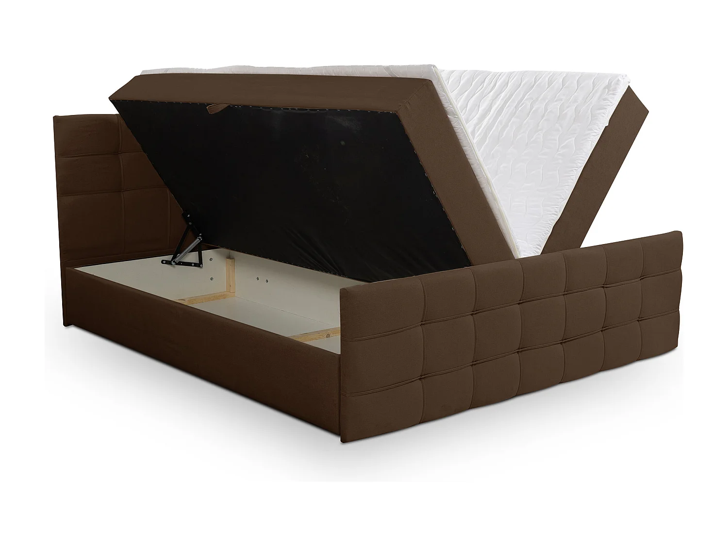 Lit boxspring NATALIE avec 2 coffres de rangement, lit rembourré Dimensions: 160x200, couleur: marron, tissu velours