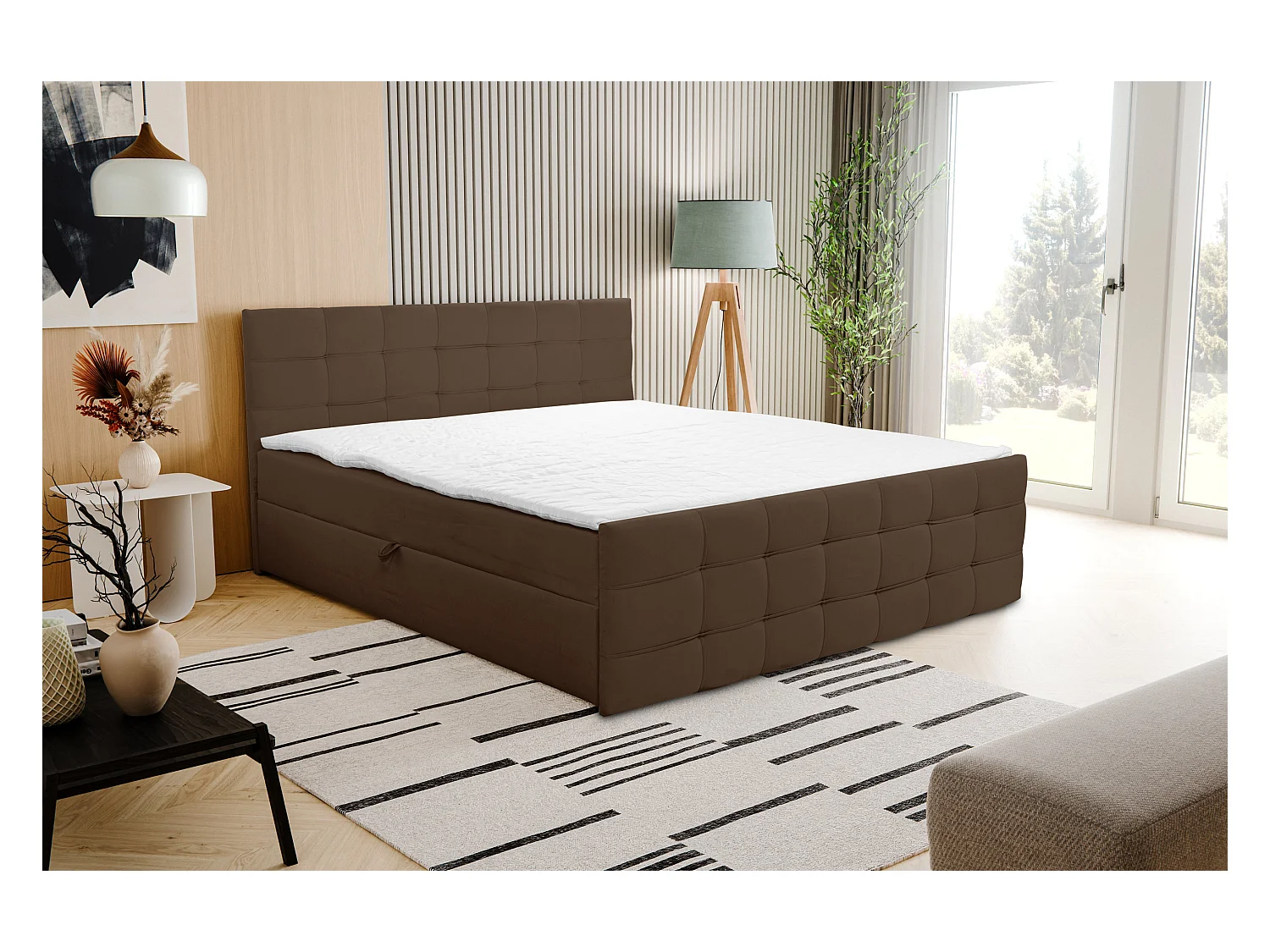 Boxspringbett NATALIE mit 2 Bettkästen, Polsterbett Maße: 160x200, Farbe: Braun, Velourstoff, Doppelbett mit Bonell-Matratze inkl. Topper
