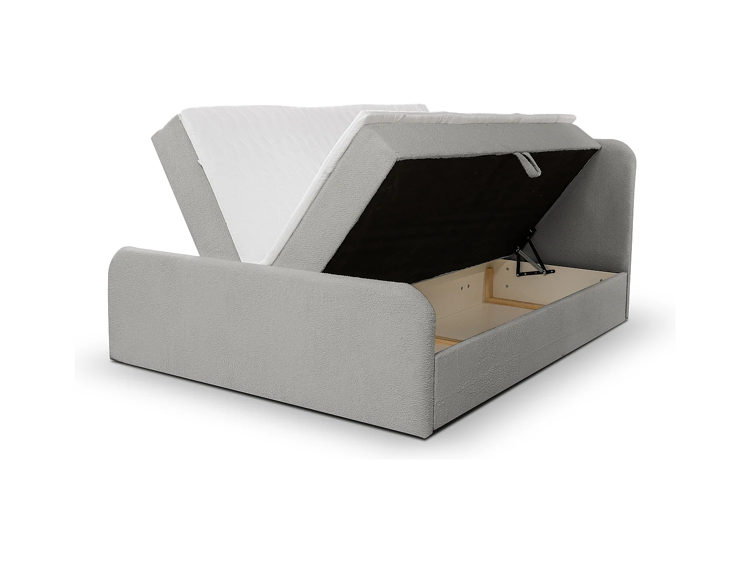 Lit boxspring LAMBI avec 2 coffres de rangement, lit rembourré Dimensions: 180x200, couleur: gris, tissu bouclé