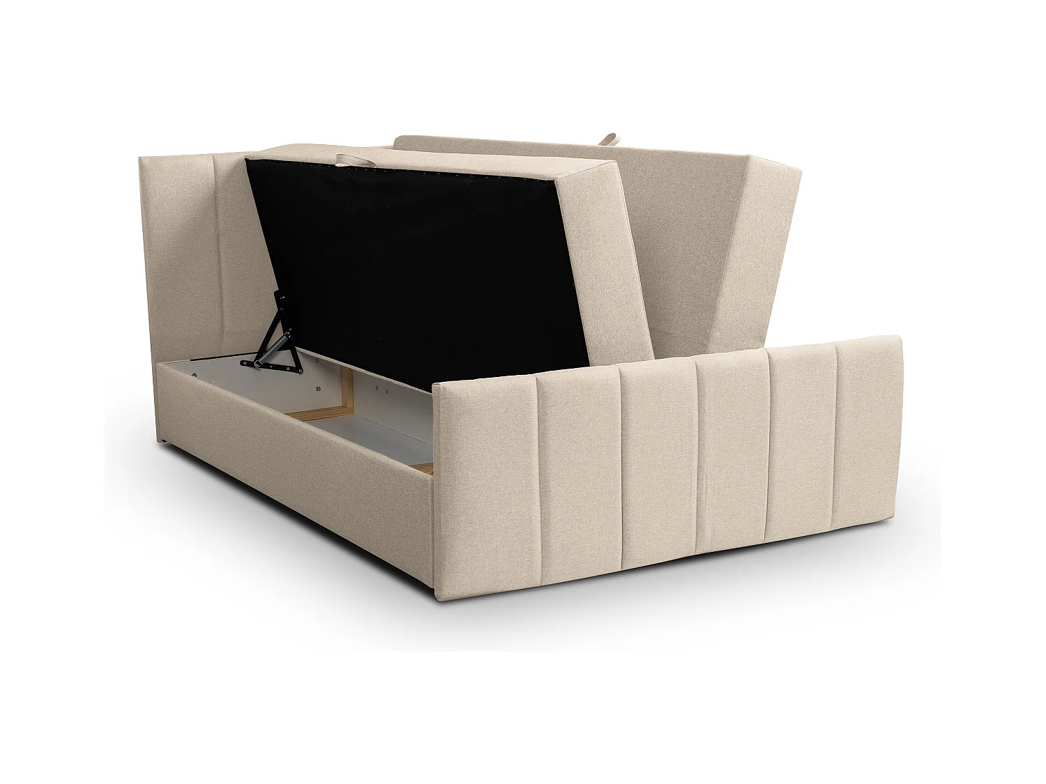 Lit boxspring CLAUDINE avec 2 coffres de rangement, lit rembourré Dimensions: 160x200, couleur: beige, tissu velours