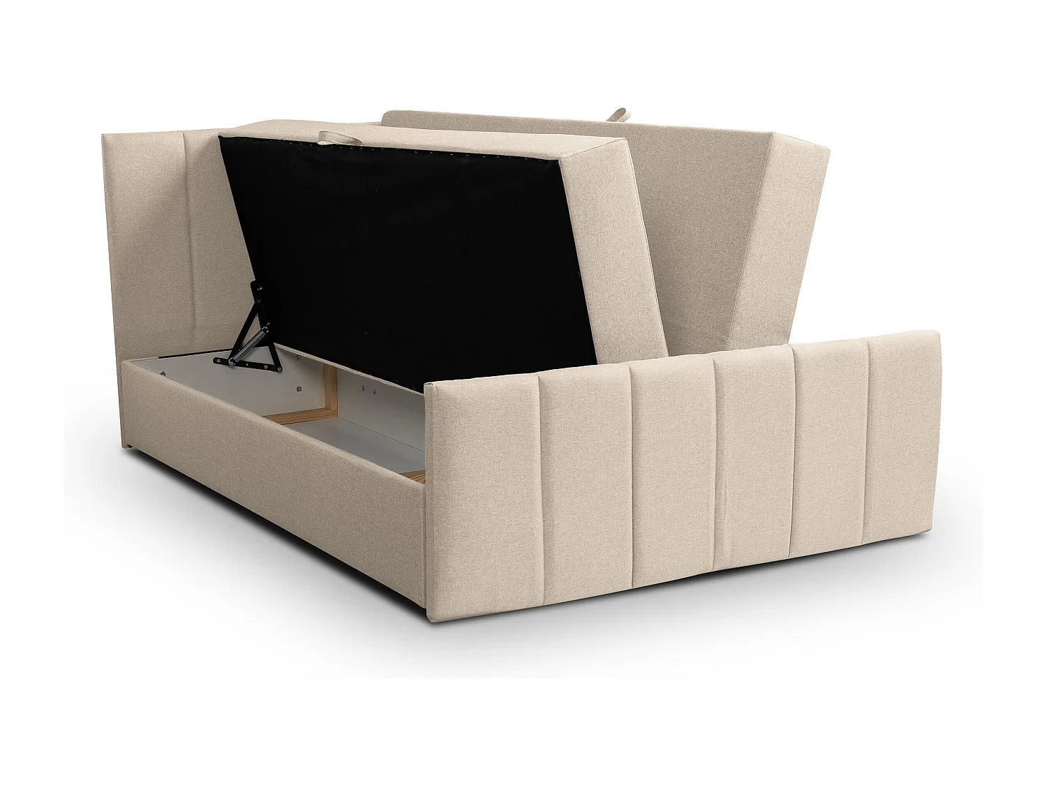 Lit boxspring CLAUDINE avec 2 coffres de rangement, lit rembourré Dimensions: 160x200, couleur: beige, tissu velours