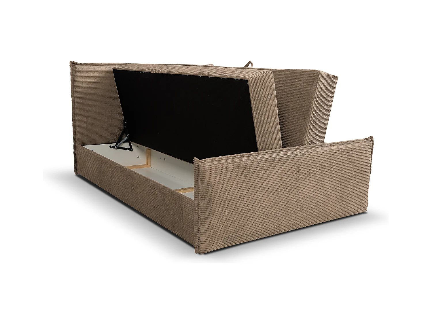 Lit boxspring Vanessa avec 2 coffres de rangement, lit rembourré Dimensions: 180x200, couleur: marron, tissu cordé