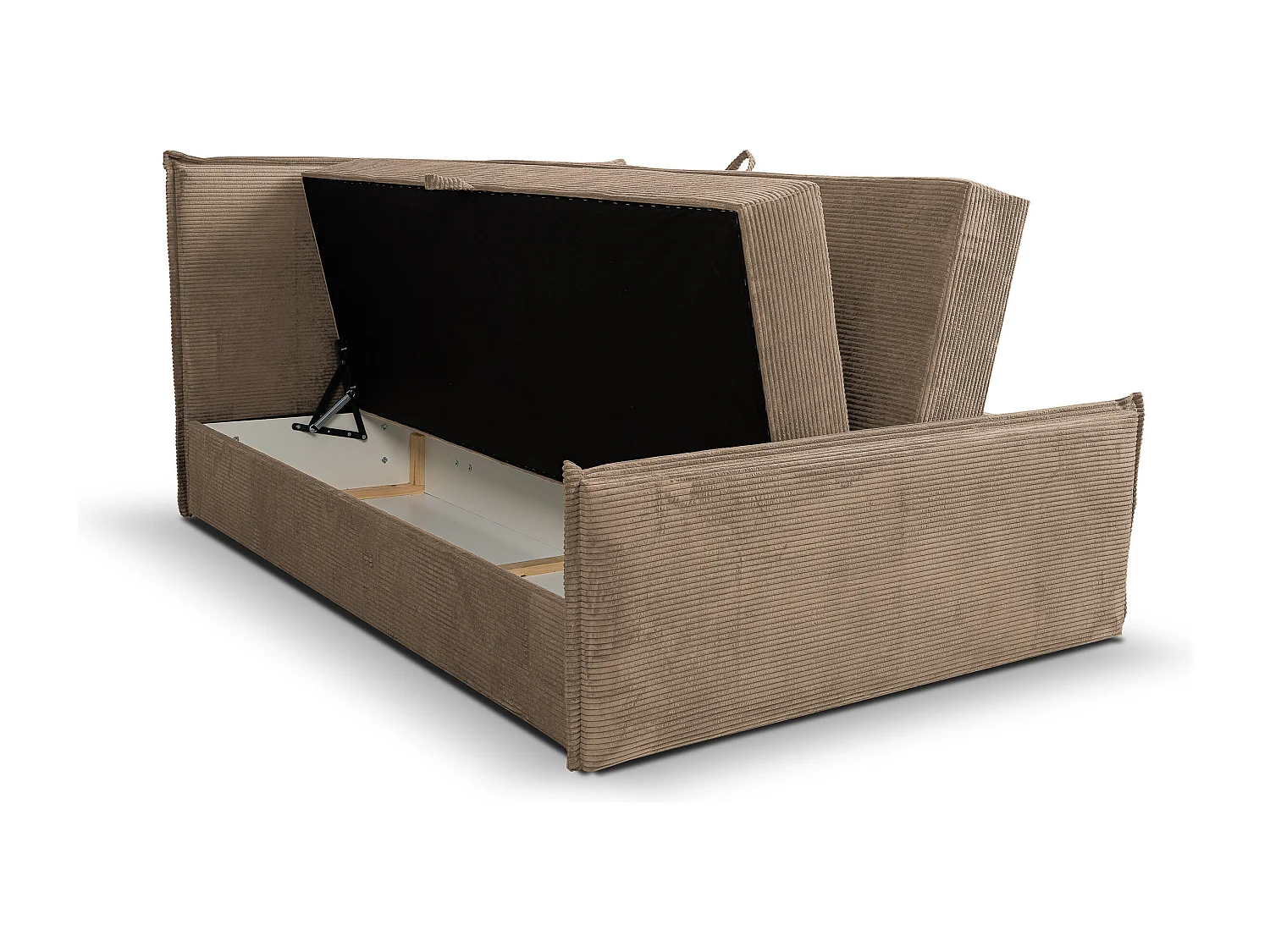 Lit boxspring Vanessa avec 2 coffres de rangement, lit rembourré Dimensions: 180x200, couleur: marron, tissu cordé