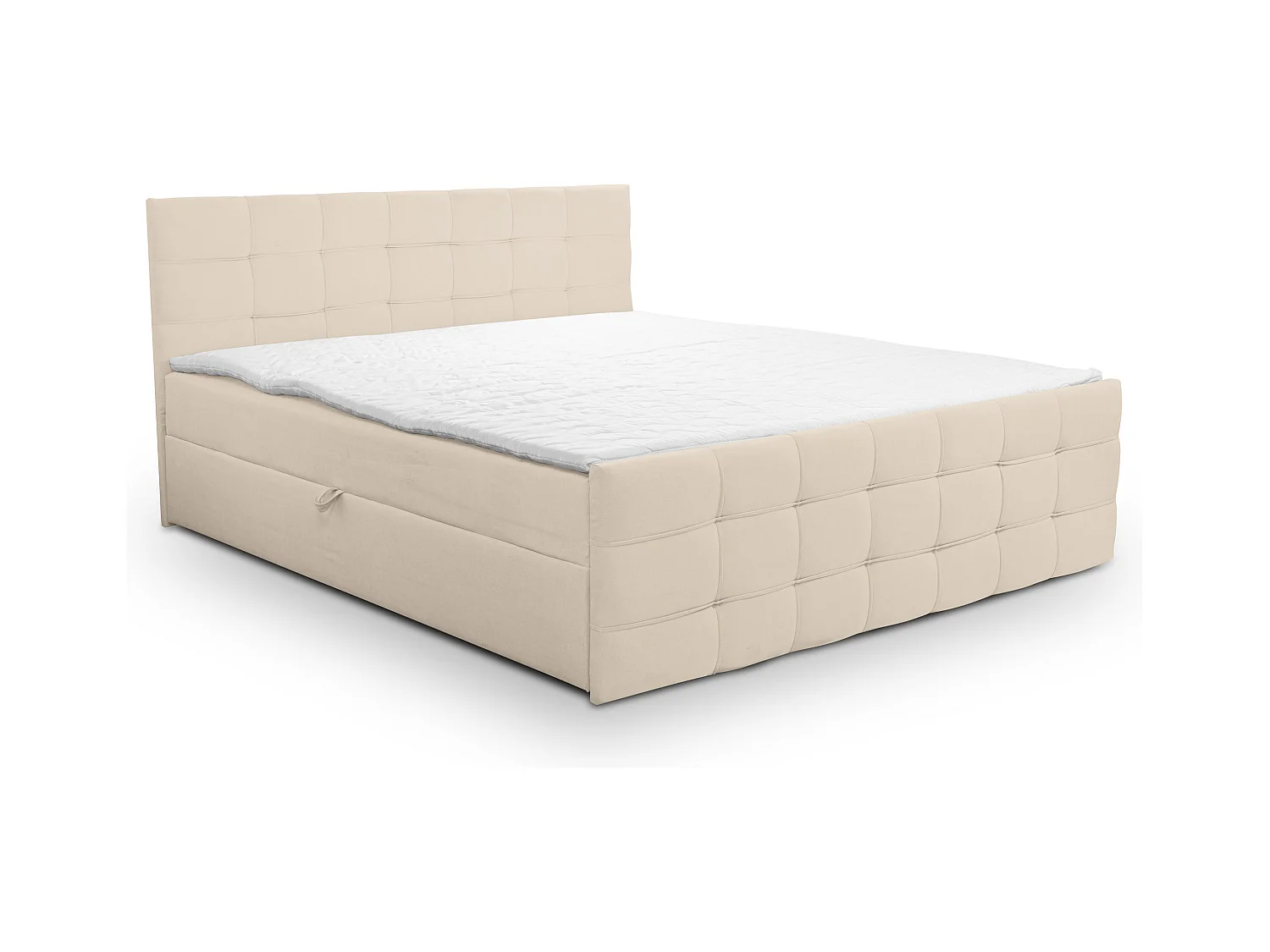 Lit boxspring NATALIE avec 2 coffres de rangement, lit rembourré Dimensions: 140x200, couleur: beige, tissu velours