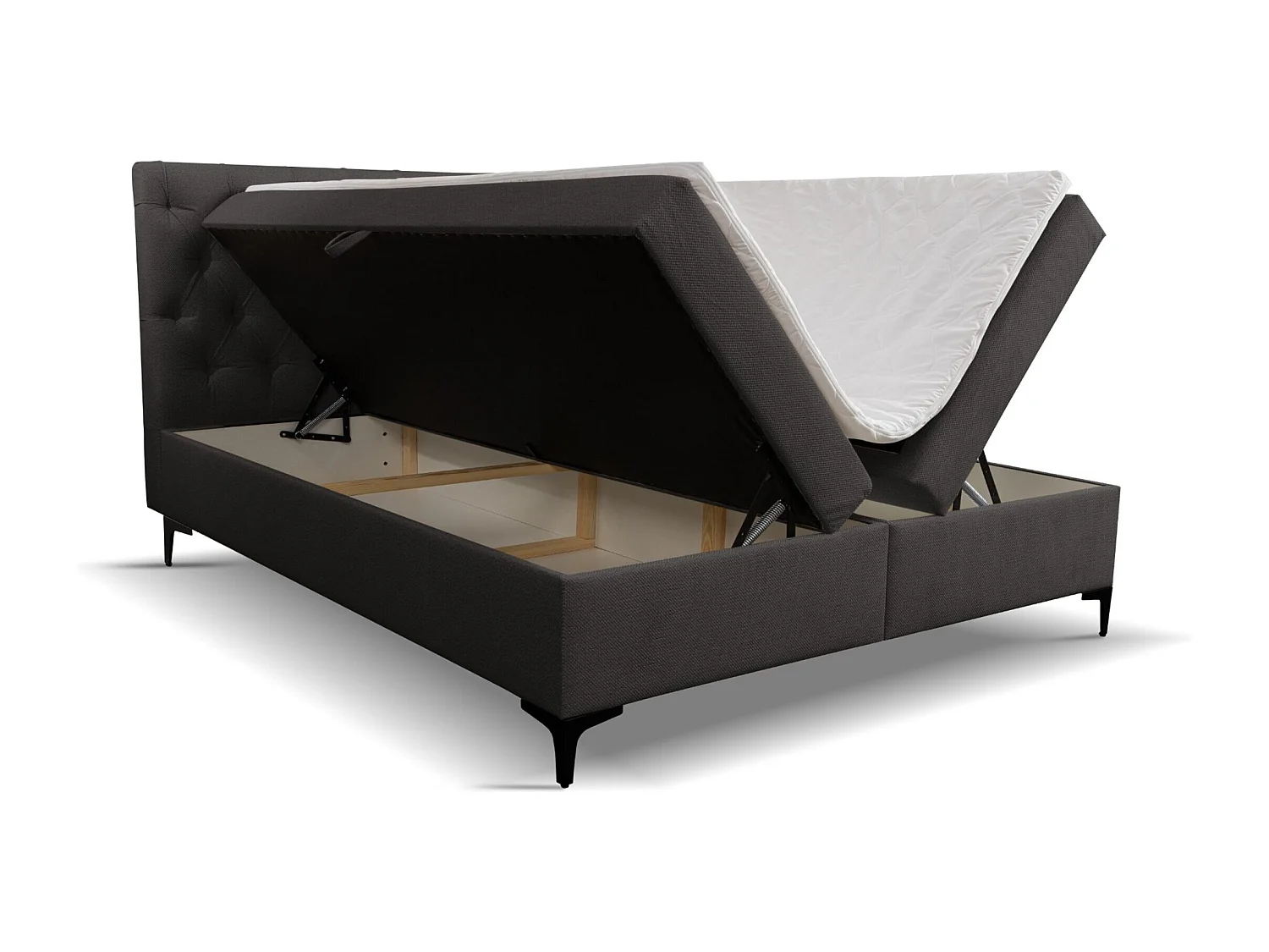 Lit boxspring Calipso avec 2 coffres de rangement, lit rembourré Dimensions: 140x200, couleur: gris foncé, tissu velours
