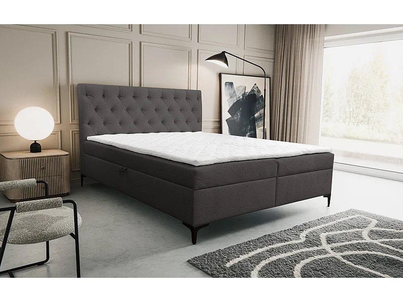 Lit boxspring Calipso avec 2 coffres de rangement, lit rembourré Dimensions: 140x200, couleur: gris foncé, tissu velours
