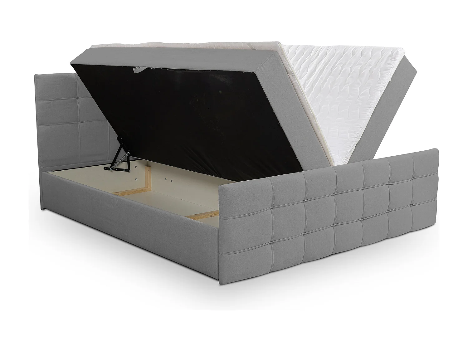 Lit boxspring NATALIE avec 2 coffres de rangement, lit rembourré Dimensions: 180x200, couleur: gris, tissu velours