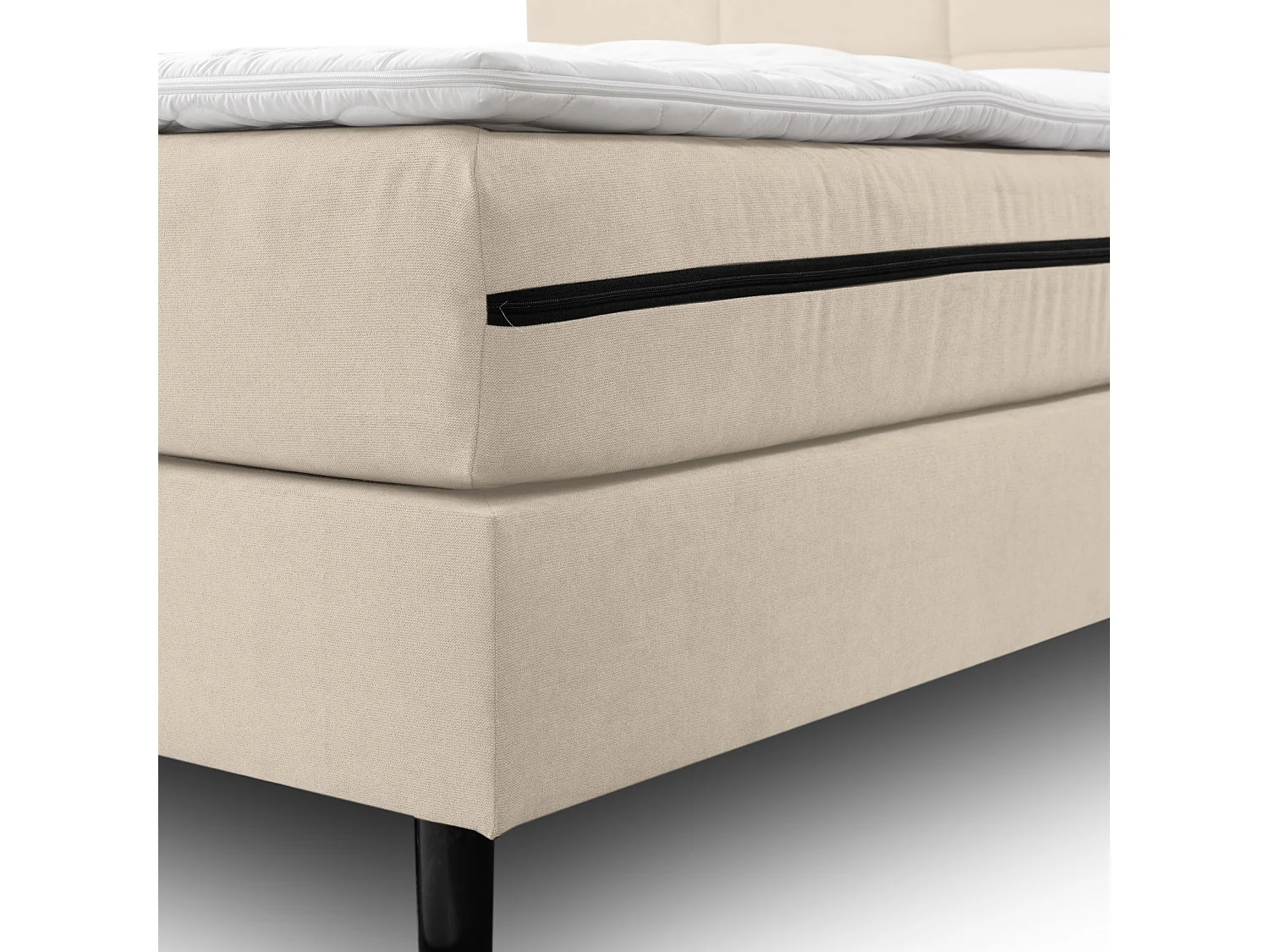 Lit boxspring BOSS, lit rembourré Dimensions : 180 x 200 cm, couleur : beige, tissu velours, lit double avec matelas Bonell H3 et surmatelas inclus