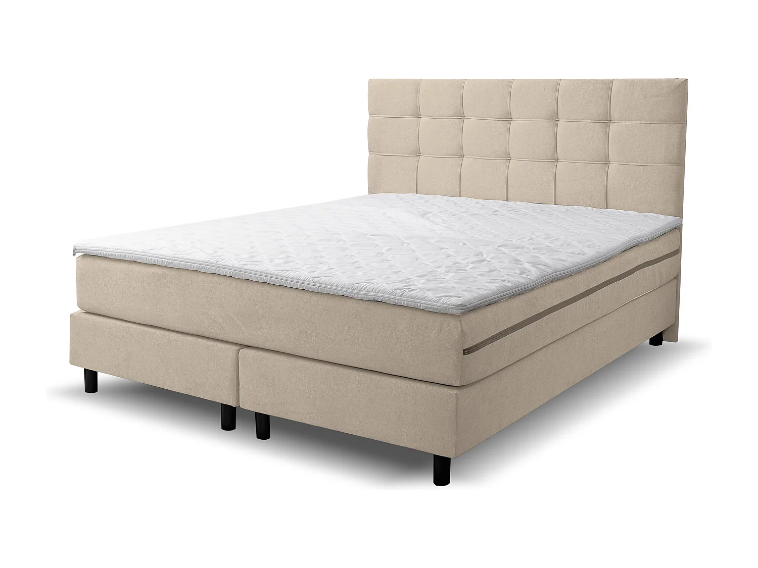 Lit boxspring BOSS, lit rembourré Dimensions : 180 x 200 cm, couleur : beige, tissu velours, lit double avec matelas Bonell H3 et surmatelas inclus