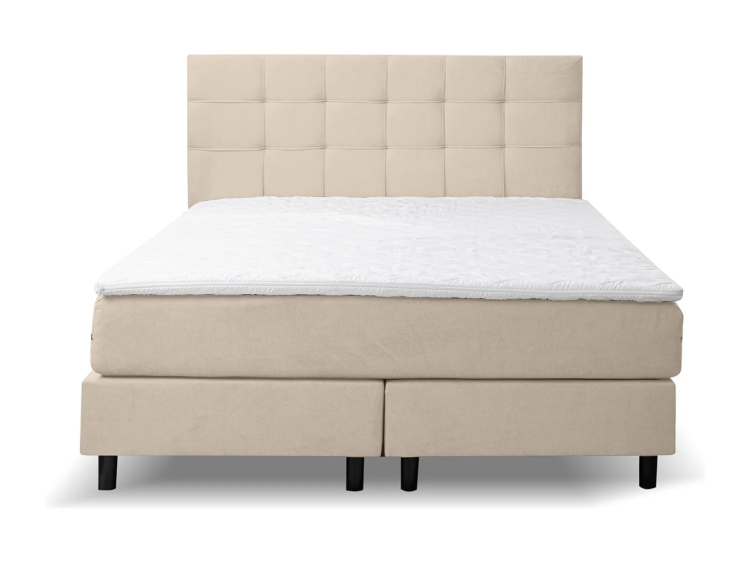 Lit boxspring BOSS, lit rembourré Dimensions : 180 x 200 cm, couleur : beige, tissu velours, lit double avec matelas Bonell H3 et surmatelas inclus