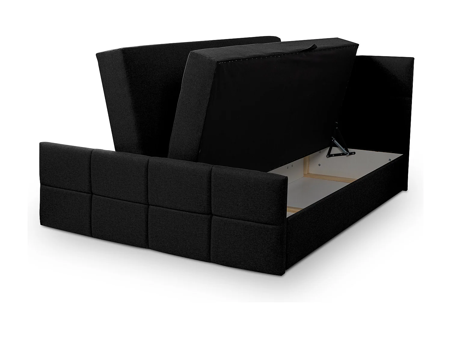 Lit boxspring DORIS avec 2 coffres de rangement, lit rembourré Dimensions: 180x200, couleur: noir, tissu velours