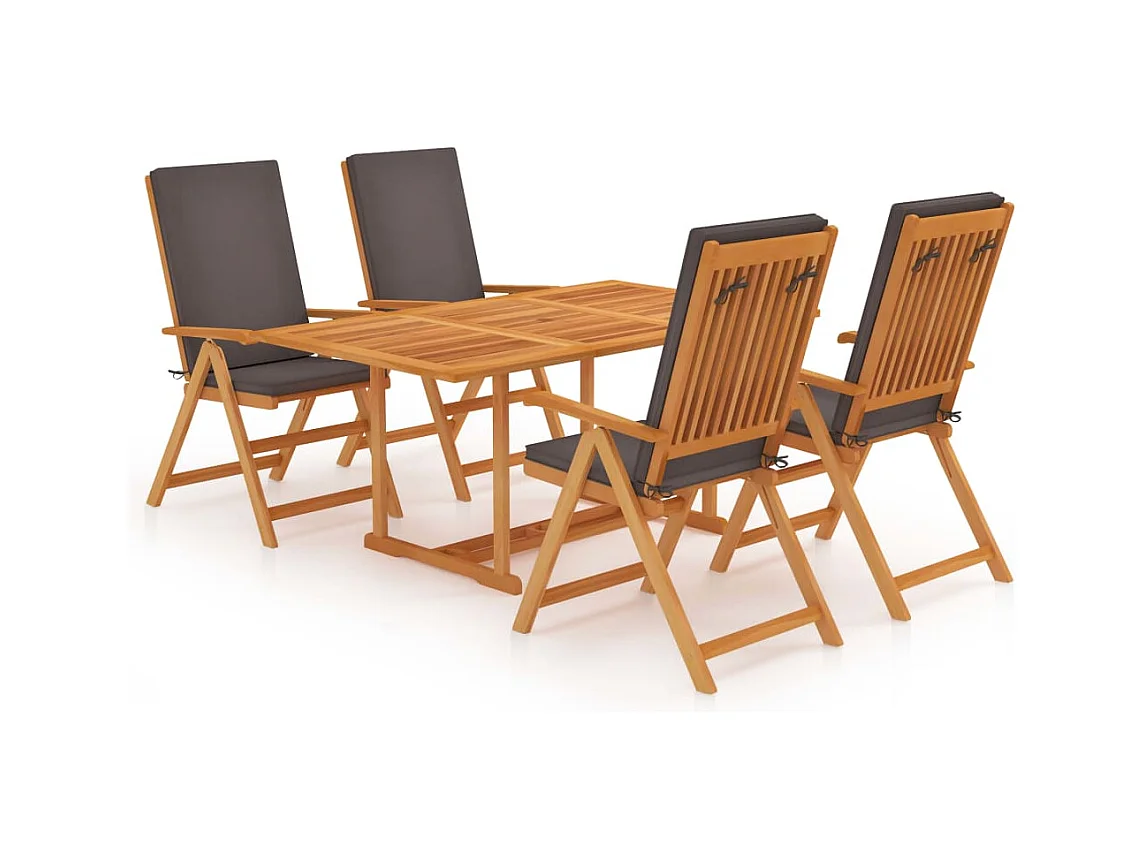 Set di mobili da giardino da esterno 5 pezzi con cuscini in legno massello di teak grigio 02_0016383