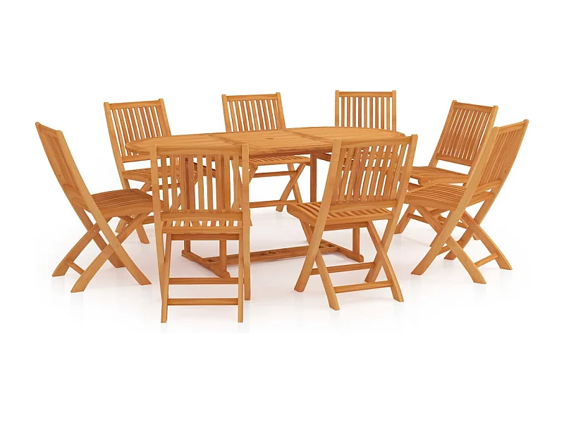 Conjunto de comedor de jardín muebles de exterior 9 piezas madera maciza de teca 02_0014082