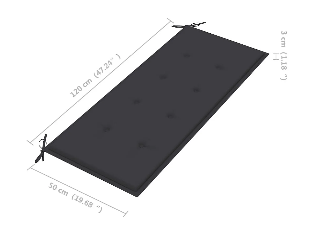 Banco de jardín para terraza apilable con cojines color antracita 1285 x 575 ​​x 90 cm madera maciza de teca 02_0011673