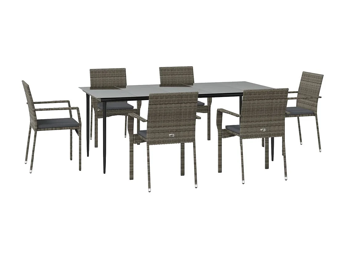 Muebles de comedor y cojines de jardín 7 piezas ratán negro y gris 02_0014908